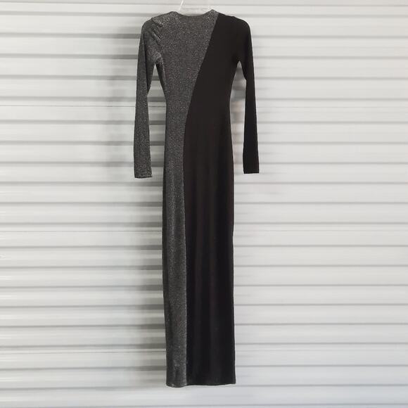 Naked Wardrobe Dress Womens Extra Small XS Black Silver Evening Gown Maxi - Picture 2 of 11